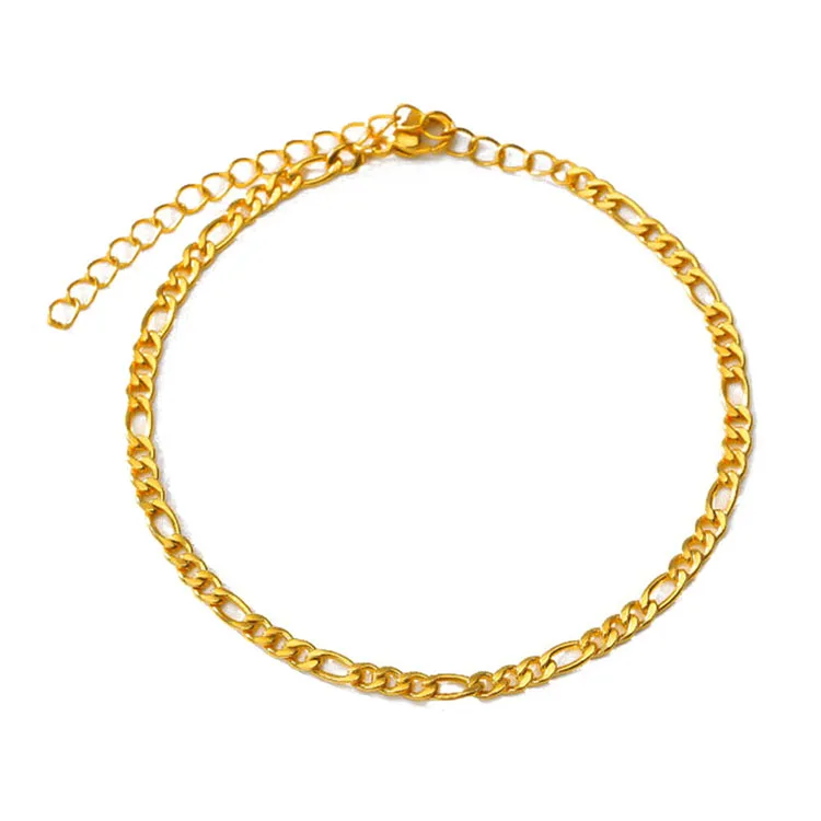 

Wholesale Cuban Link Stainless Steel Gold Plated Figaro Chain Anklet Bracelet