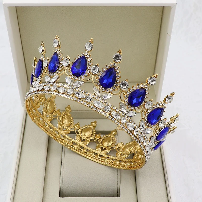
European and American hot sale round bridal crown baroque drop diamond bridal crown headdress wedding accessories crown 