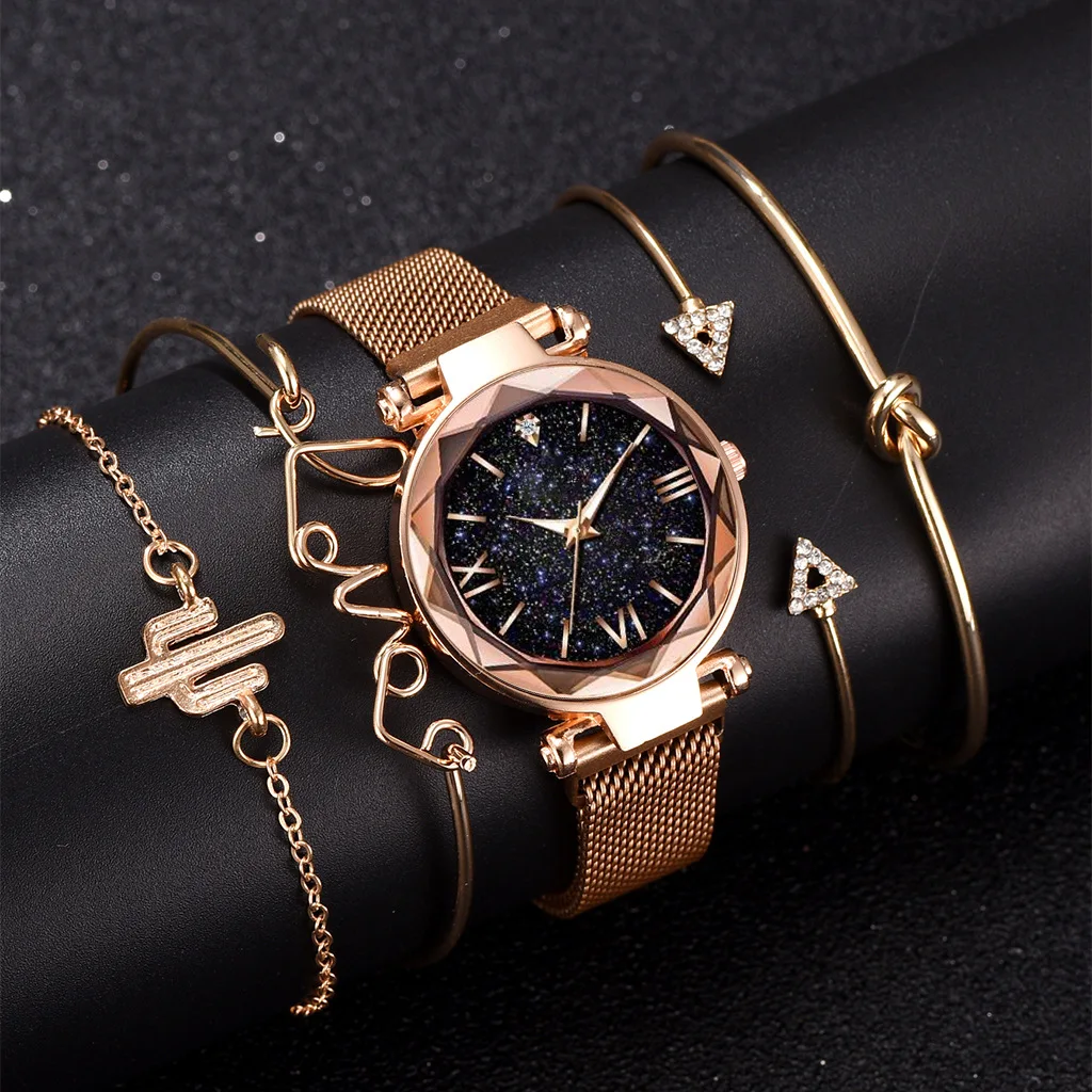 

Factory Direct Sales New Quartz Watch Bracelet Set Ladies Casual Fashion Wristwatch Bracelet Five Piece Set