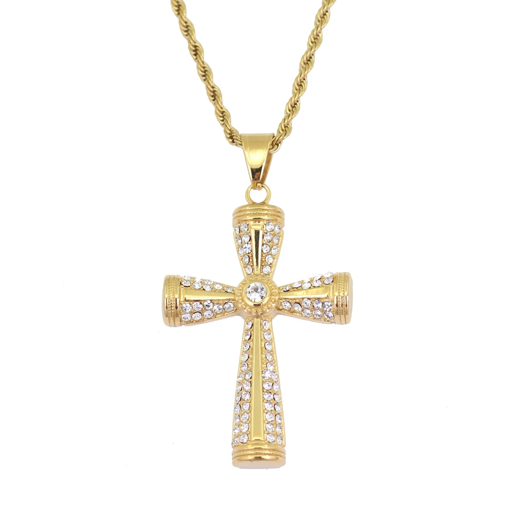 

TUNKALL SN142 Hip Hop Gold Silver Cross Pendant With 24inch Rope Chain Stainless Steel Jewelry