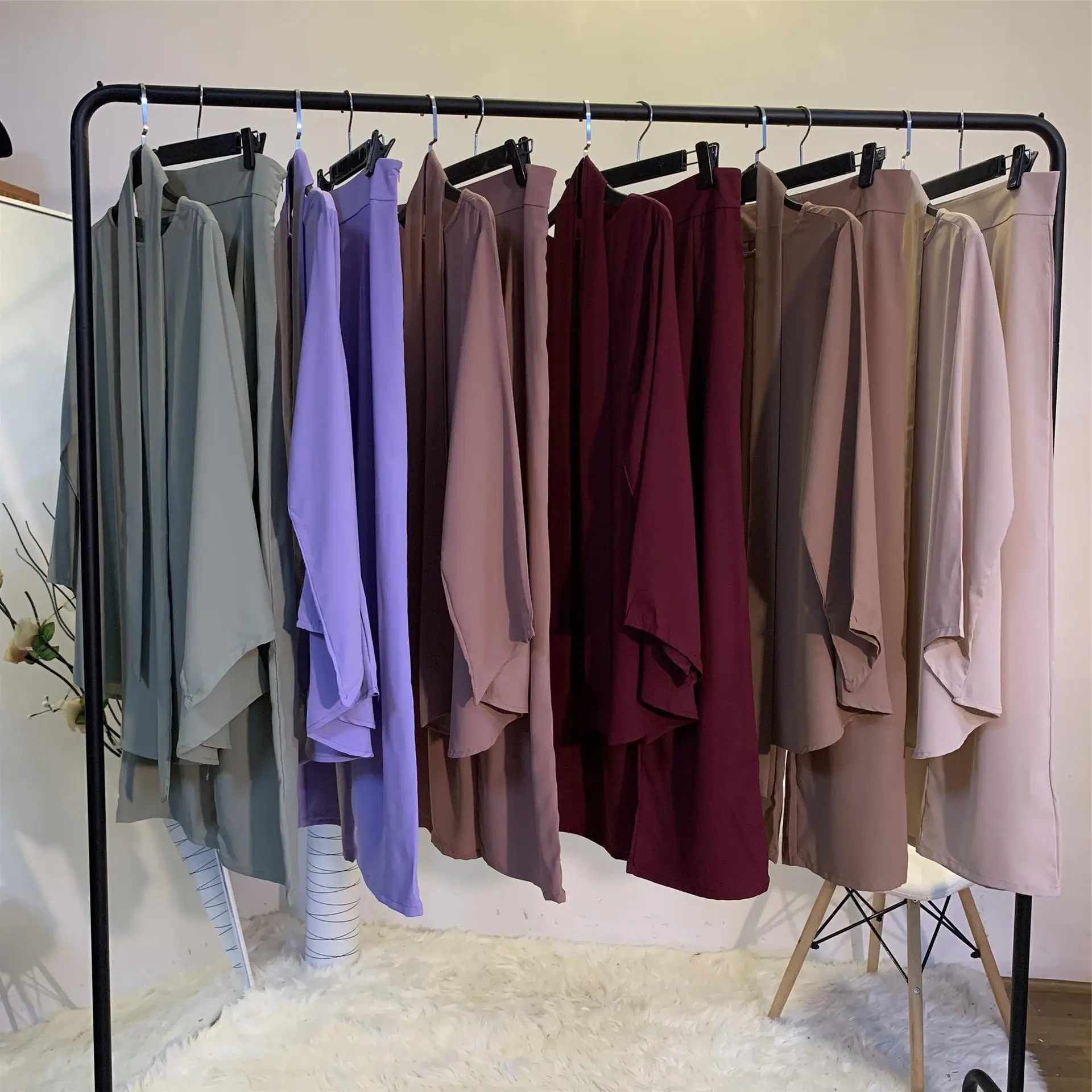 

2021 solid color robe suit dress abaya khimar nida prayer jilbab 2 pieces muslim manufacturers two piece set for women, 6 color