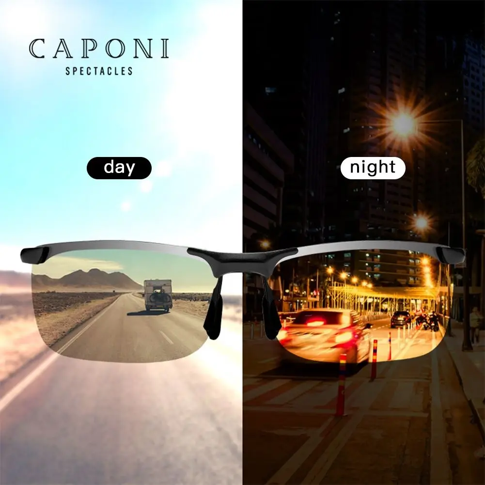 

CAPONI Night Vision Sunglasses Polarized Photochromic Sun Glasses For Men UV Protect Yellow Driving Sports Glasses BSYS3066