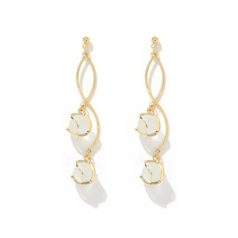 

Hobbyworker New INS Natural Stone Opal 925 Silver Needle French Tassel Earrings For Women Girl Gifts Wholesale E0409