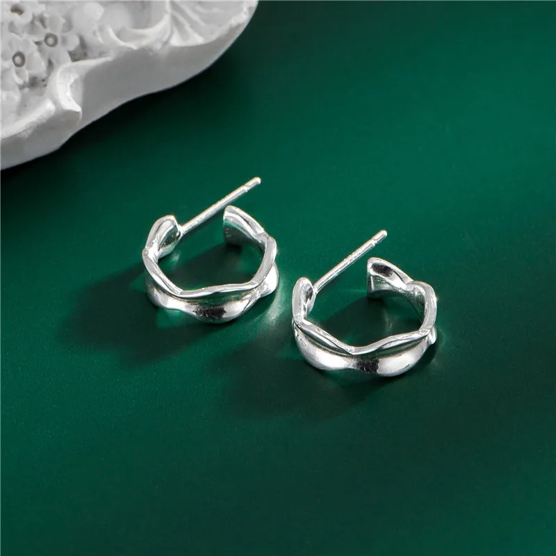 

2022 New Arrival Wide S925 Silver C Shape Earrings Women Chic No Tarnish Sterling Silver Stud Earrings