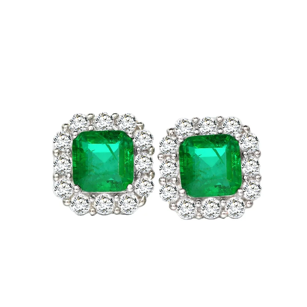 

New European and American luxury retro square emerald set earrings small jewelry jewelry