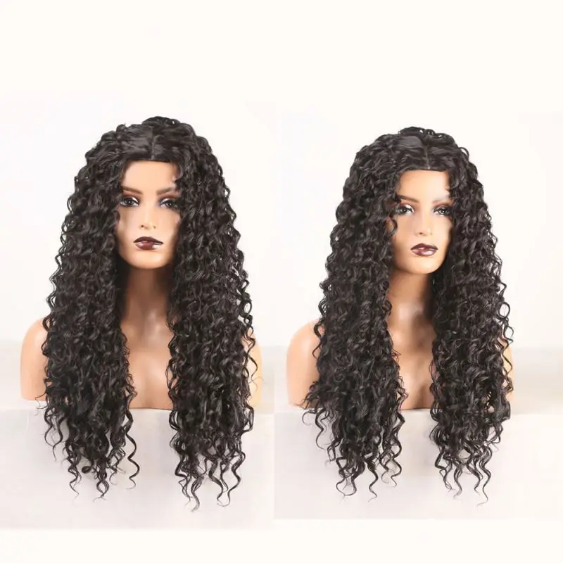 

machine made wig Human Synthetic Hair Wigs Long Curly Hair Corn Hot Chemical Fiber Small Wave Pattern, Black