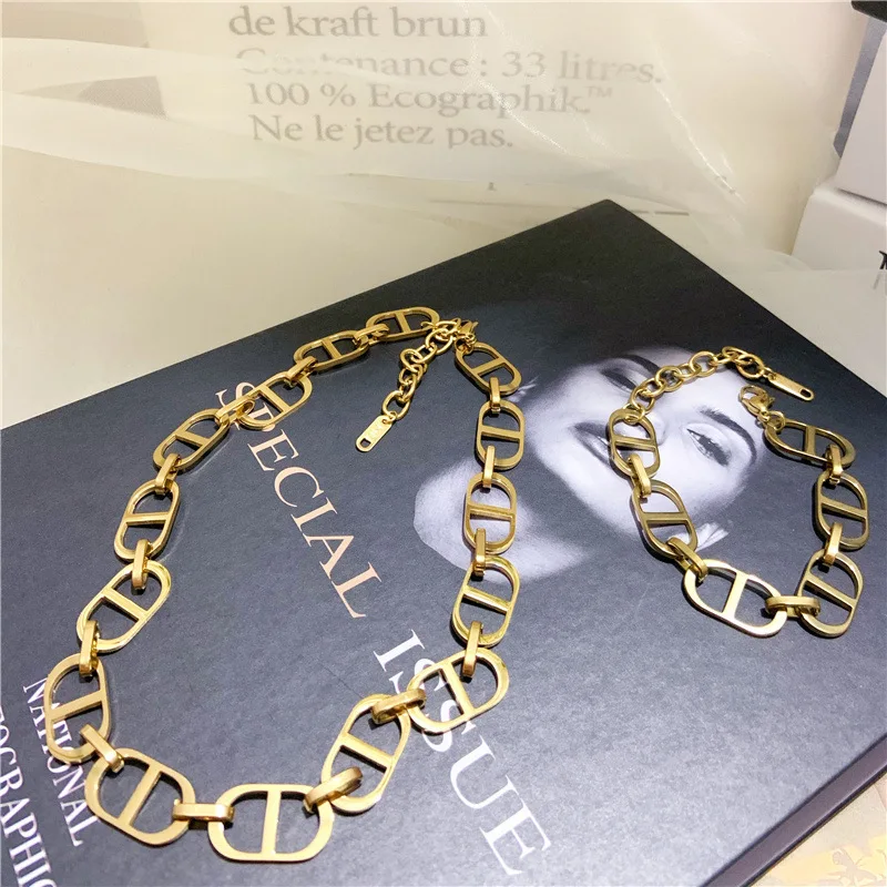 

Fashion branded inspired designer necklace bracelet CD stainless steel necklace bracelet for women gold jewelry