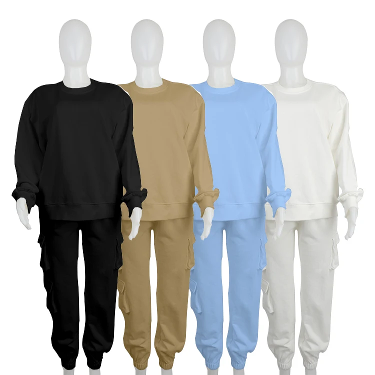 

100% Cotton 2 Piece Set Women Customized Unisex Crewneck Sweatshirts Suit