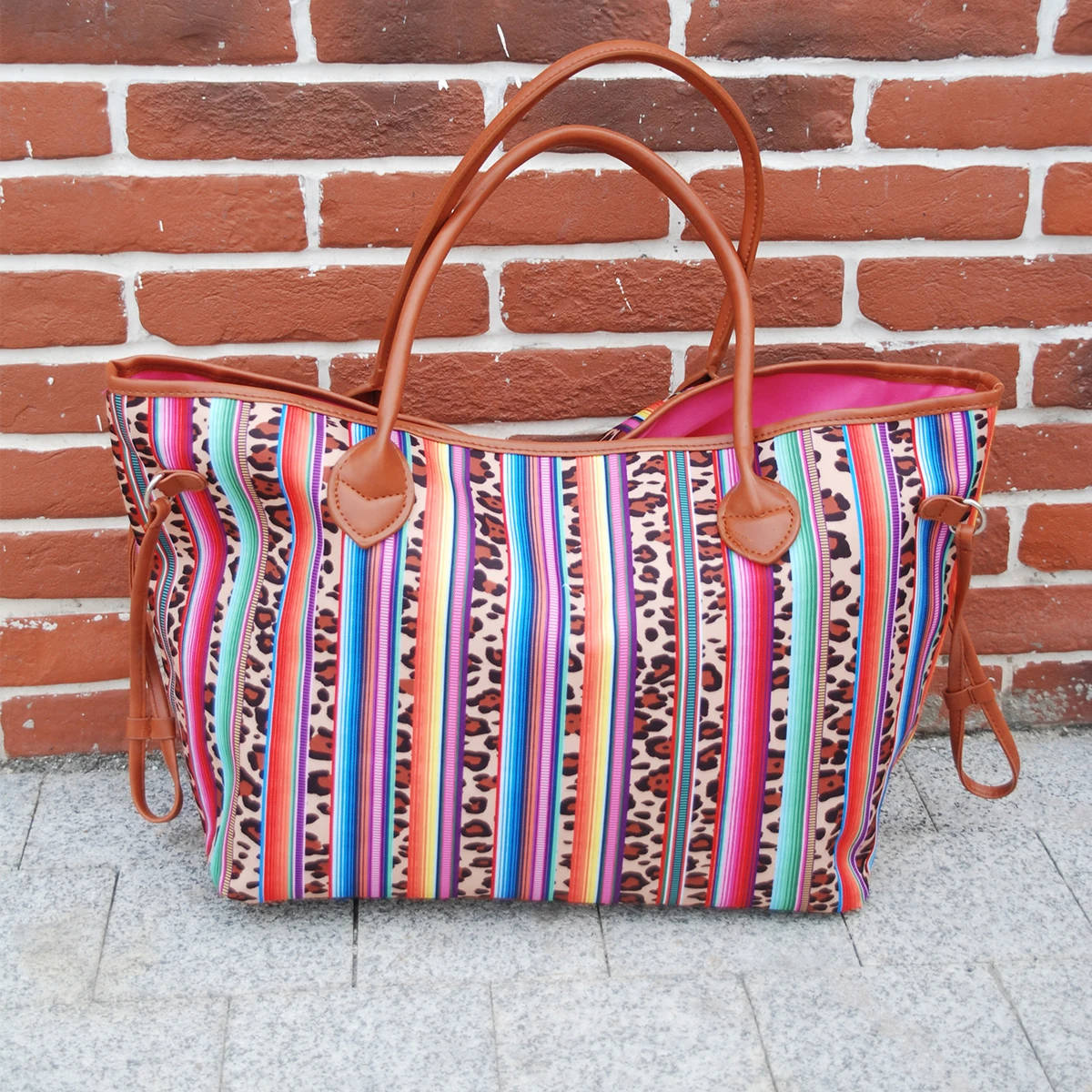 

Wholesale Leopard Stripes Tote Bag Colorful Stripe Handbag Large Neverfull Bag DOMIL 1061068
