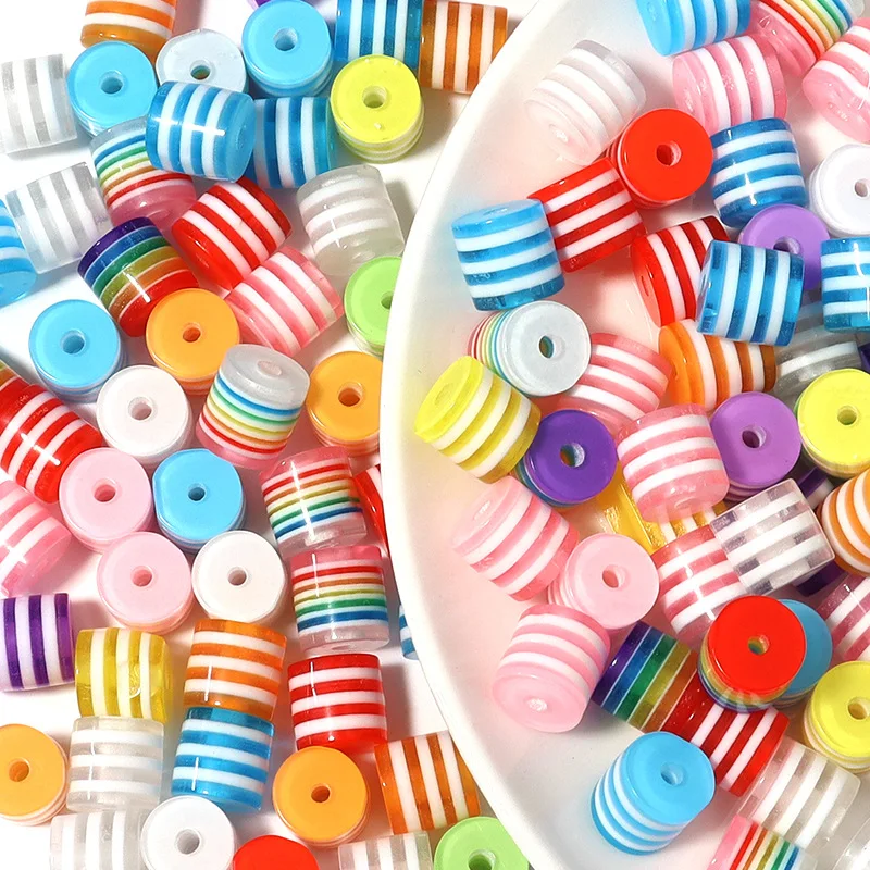 

JC wholesale resin rainbow striped cylinder candy colour blocking loose beads diy beading bracelet spacer beads