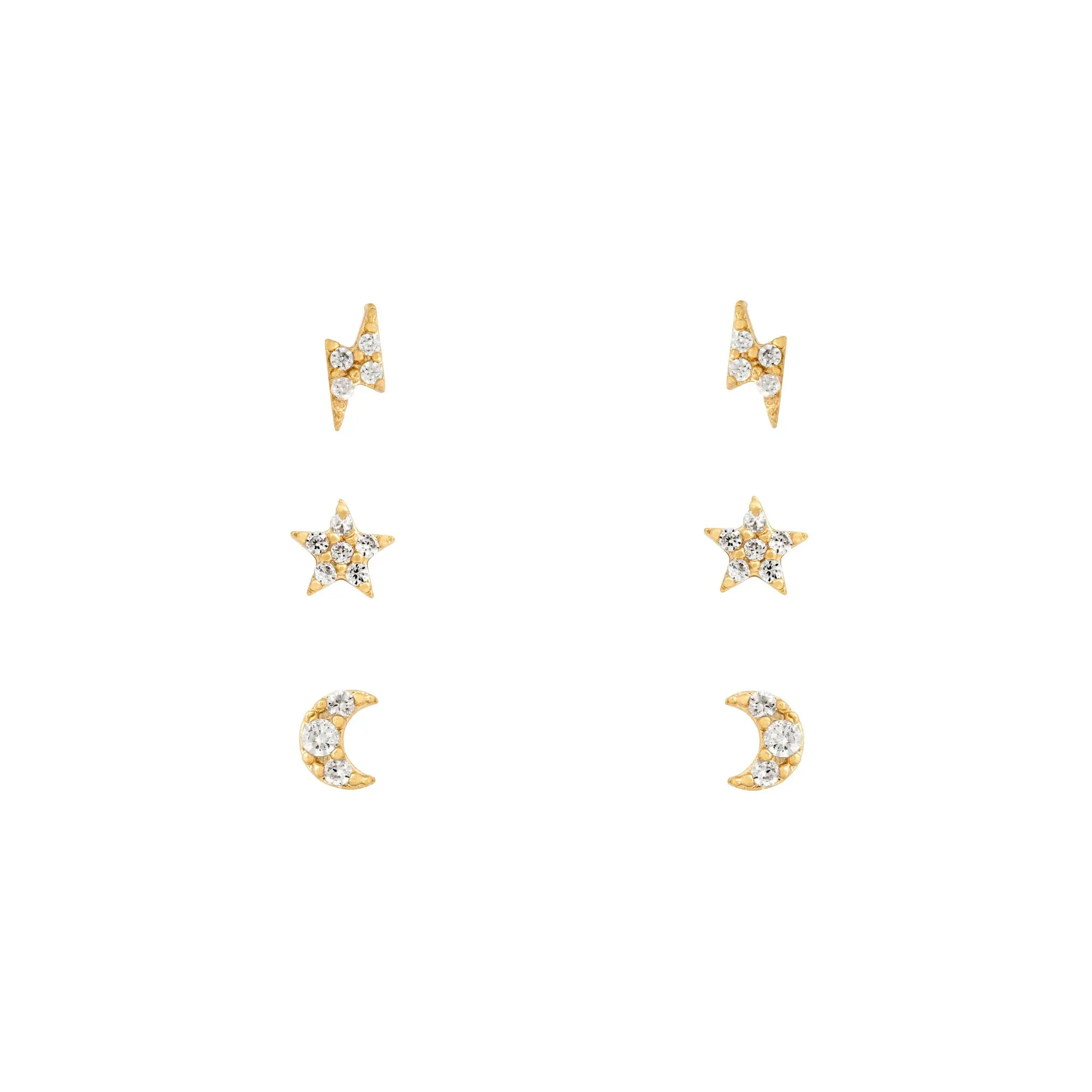 

tiny minimal stud 925 sterling silver small lightning moon star mini second stud earring, Picture