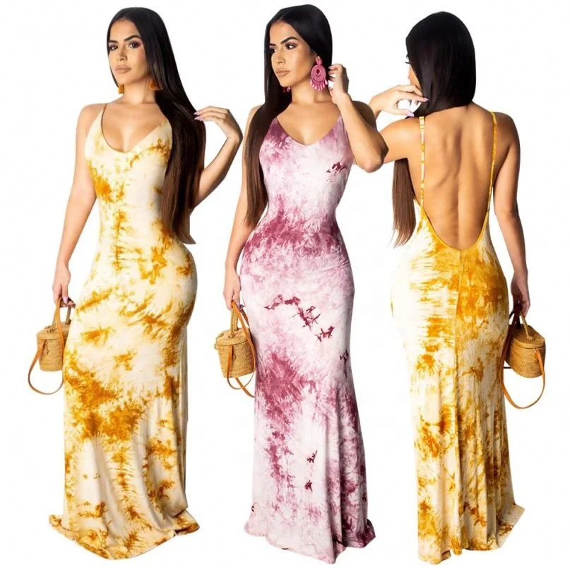 

9032717 2019 New summer suspender print backless maxi dress, N/a