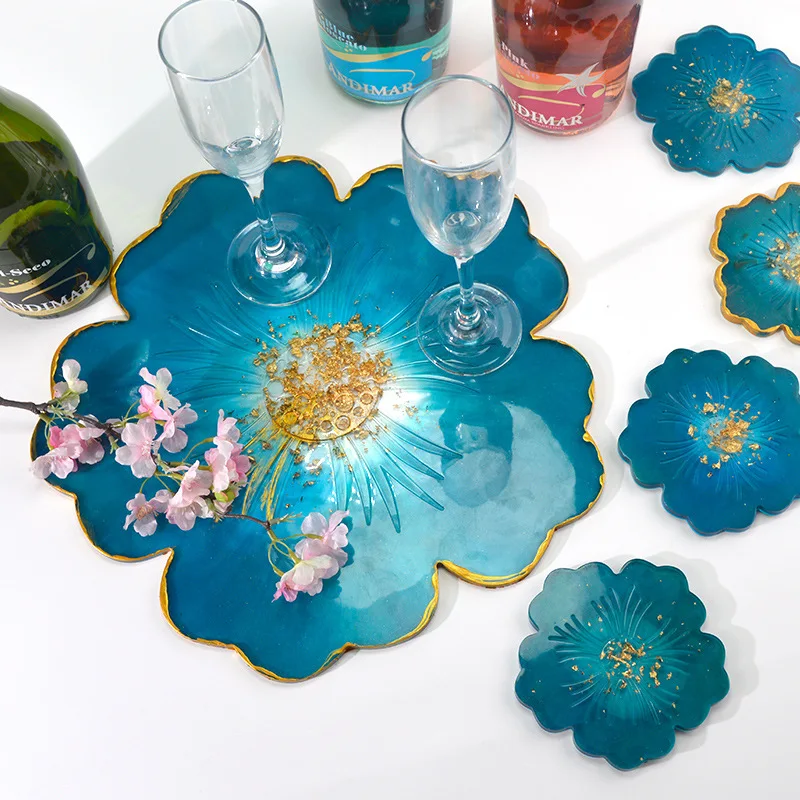 

Sakura Flower Tea Tray Silicone Mold Coaster Set Epoxy Resin Molds for Craft Coaster Jewelry Making Tools, Crystal