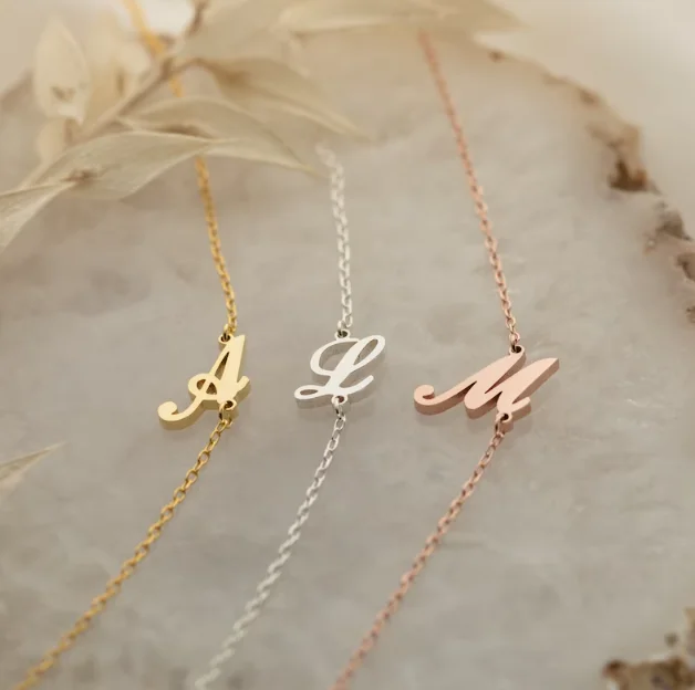 

Custom Unique Rose Gold Plated Initial Bracelet High Polished Charm Bracelet Personalized Old English Letters Dainty Jewelry