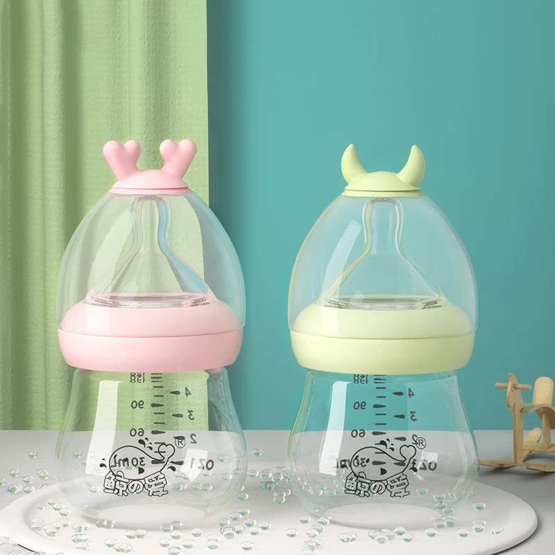 

120ml factory price Baby Feeding Bottle Borosilicate Glass Food grade Silicone breast milk bottle