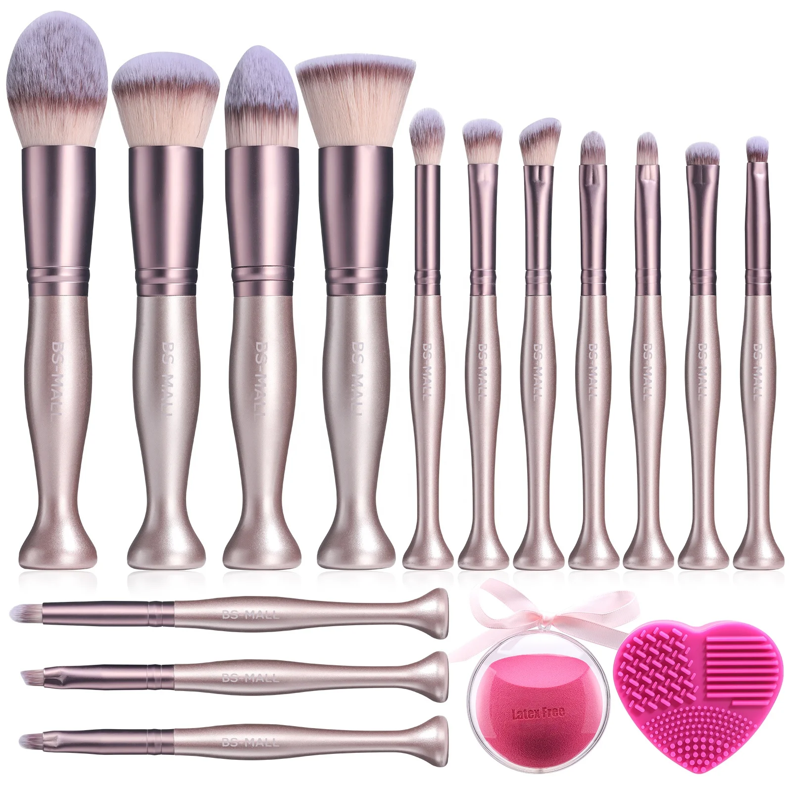 

Drop Shipping Makeup Brushes BS-MALL Stand Up Handle Synthetic Makeup Brushes with Makeup Sponge Brush Cleaner