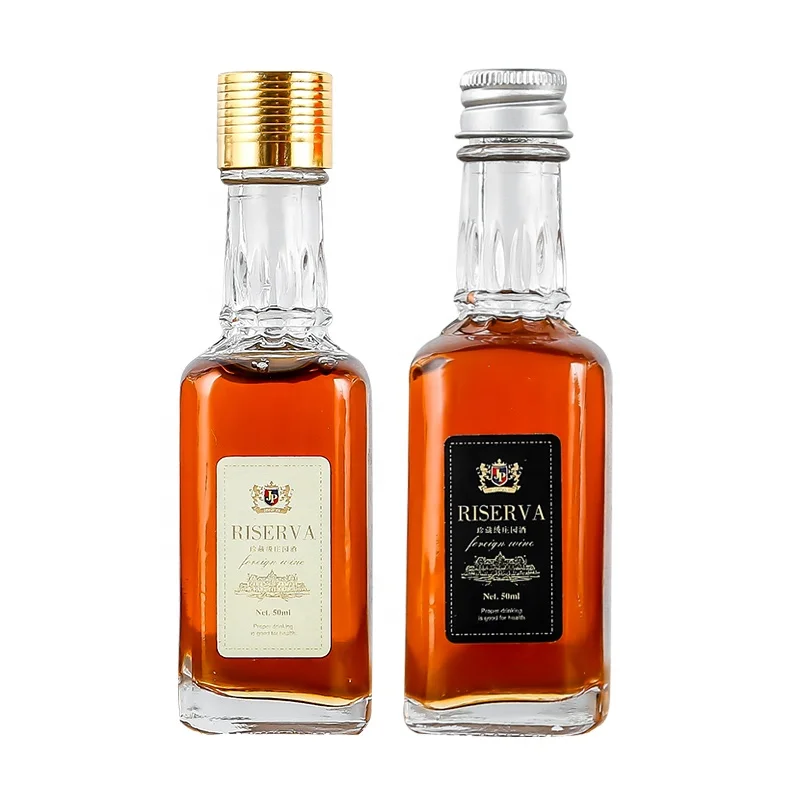 
25ml 50ml 70ml Mini Glass Bottle Clear Wine Liquor Alcohol Spirits Bottle Sales Empty Square Round Glass Bottle 