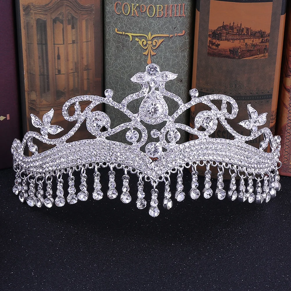 

Jachon Clear Rhinestone Baroque Queen Crown Bride Hair Tiara Women Headband Party Silver Tiara Pageant Crown, As picture