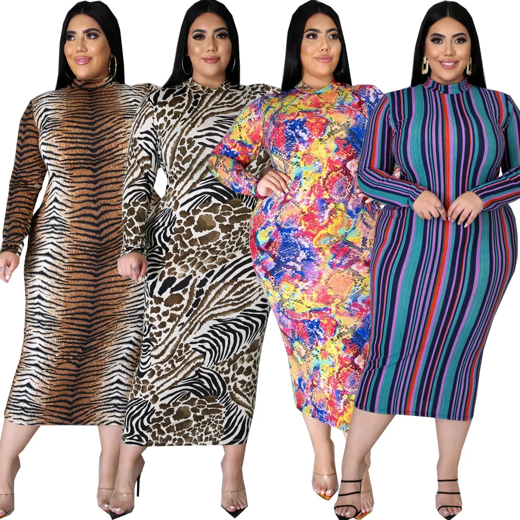 

H7770 - plus size fashion casual long sleeve printed women dresses