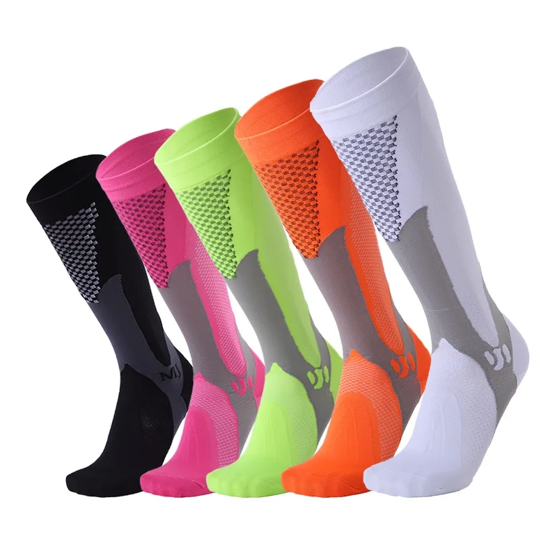 

Wholesale bicycle socks Customize Logo Compression Socks Knee High Stockings Colored Nylon Running Cycling Sport Hosiery