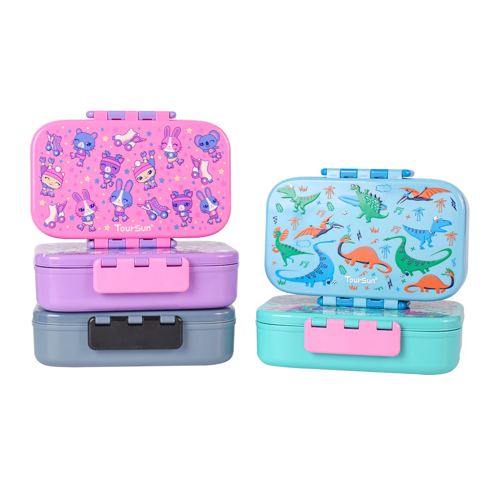 For 4 Compartment Heatable Leak Proof Microwavable Food Grade PP Bento Lunch Box with Cutlery for School Kids' Lunches