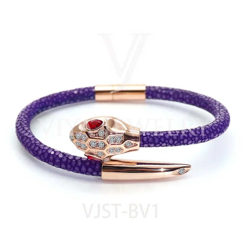 

Stingray leather Python head handmade bracelet luxury bracelets jewelry made in China