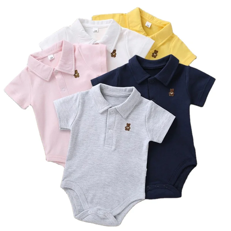 

Sunny Baby Summer Newborn Baby Short-sleeved Stand-up Collar Solid Color Triangle Romper, Shown