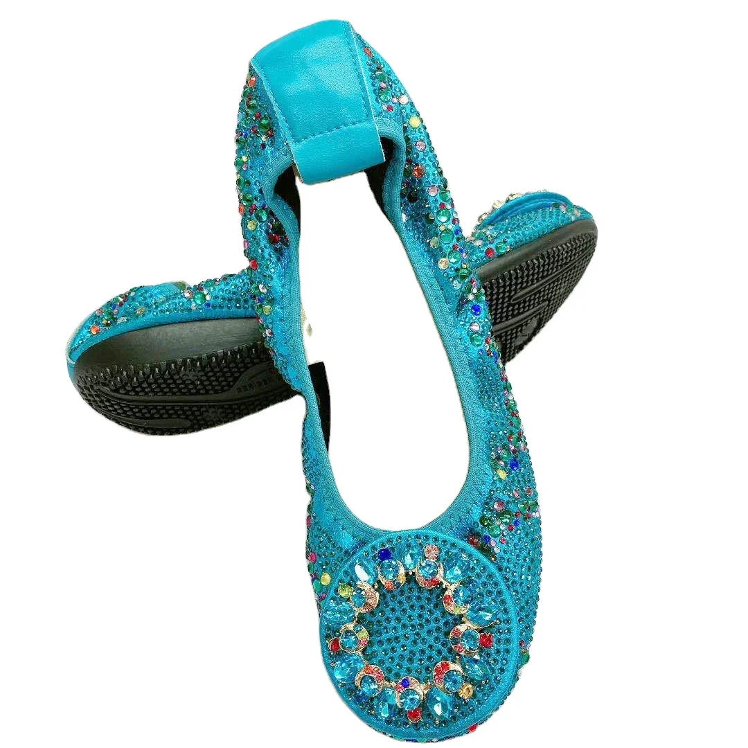 

168-36 Round Rhinestone Full Shiny Fashion Dancing Shoes for Women Ladies Flexible Shoes OEM Custom Flat Shoes Lady
