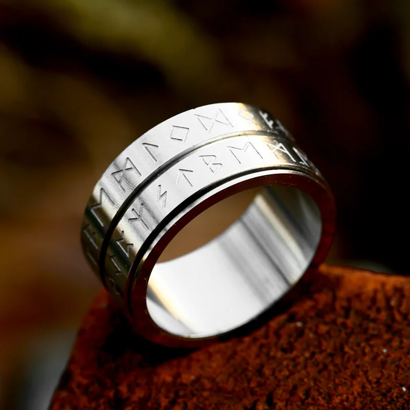 

SS8-R224 New Arrival 316L Stainless Steel Spinning Ring Double Viking Runes Amulet Ring For Men Couple Ring Fashion Jewelry