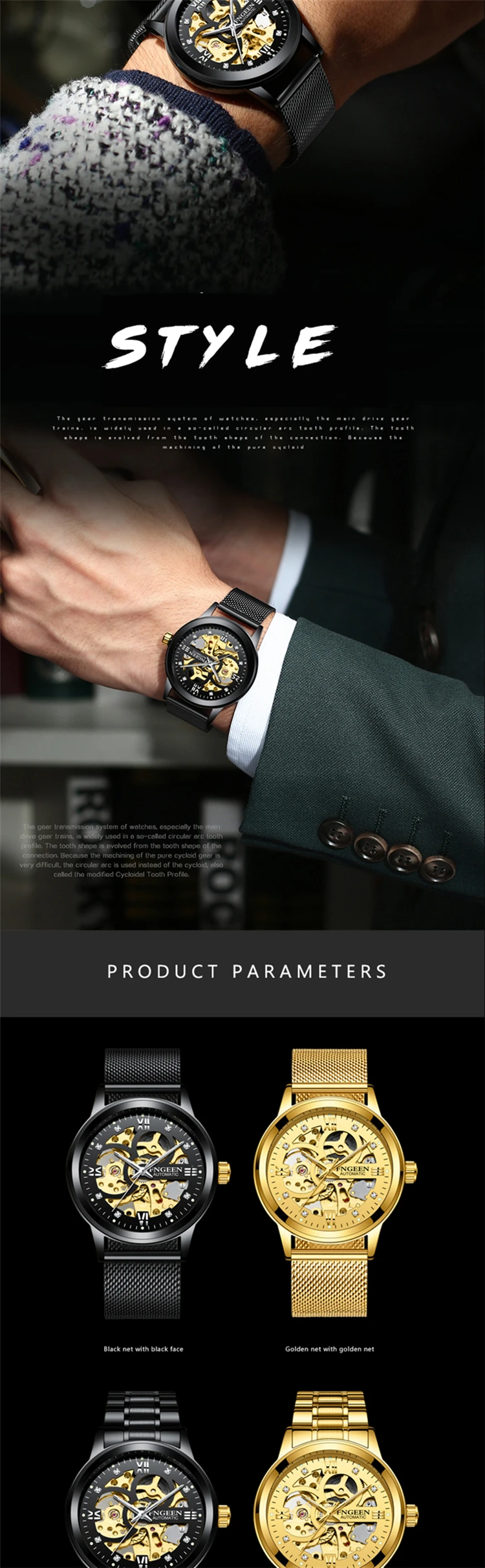 Skeleton Watch 2021 New FNGEEN 6018 Sport Mechanical fashion Mens orologi Top Brand Men automatic fngeen Watch