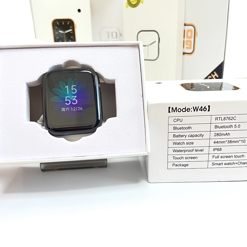 

Smartwatch Men IWO IOS Big-Screen Call Android Women for W46 12 Pro 13 Dial, Black/white