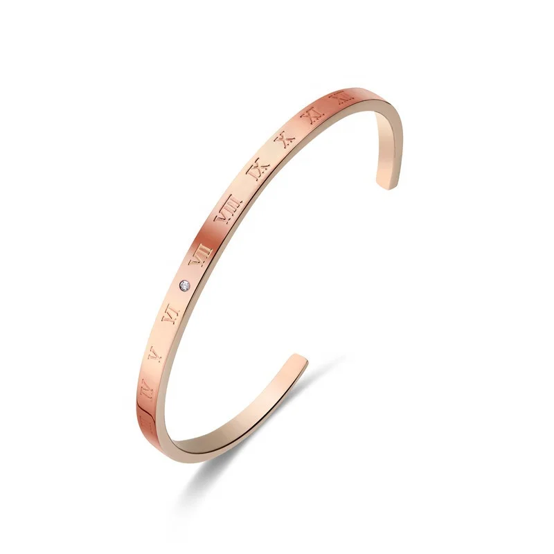 

fashion Stainless Steel Jewelry Rose gold C Shape Charm Letter small Real diamonds Bracelet For Women