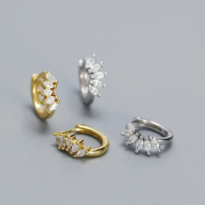 Symmetry Flower Marquise Cut Zircon Huggie Fine Jewelry 925 Sterling Silver Hoop Earrings Women