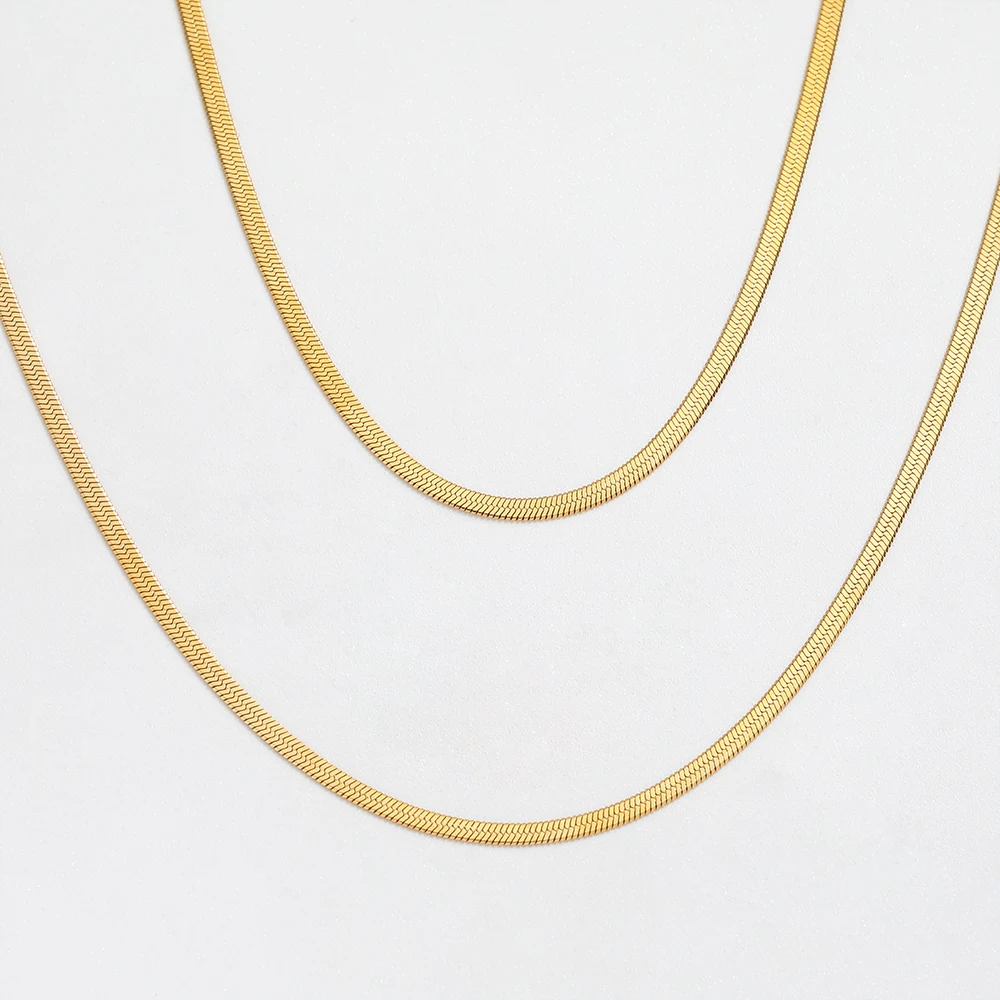 

JOOLIM Ready To Ship High End Stainless Steel Double-layer Narrow Herringbone Chain 18k Gold Plated Necklace