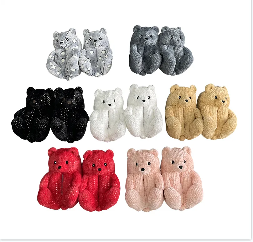 

Comfortable  Teddy Bear Slippers Plush Furry Stuffed Plush Teddy Bear Fur Plush Home Shoes Slippers, Picture