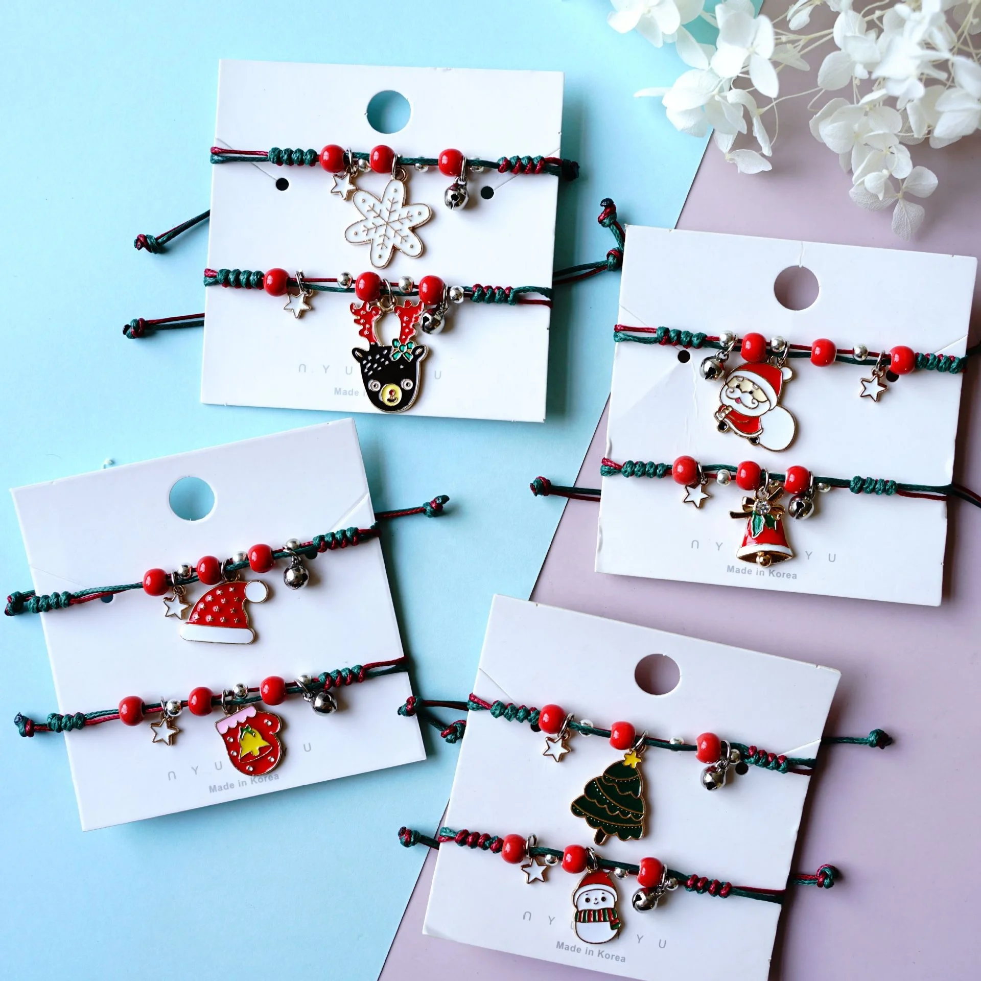 

New Arrival Friendship Christmas Charm Bracelet Handmade Wax Rope Adjustable Bracelet