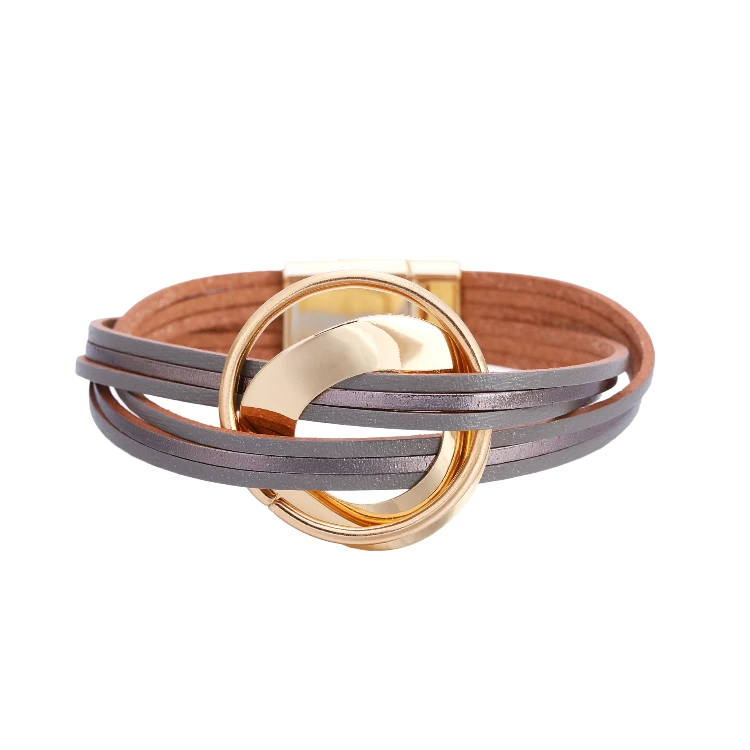 

New Bohemian Multilayer Leather Bracelet Fashion New Color Matching Magnetic Clasp Fine Bracelet