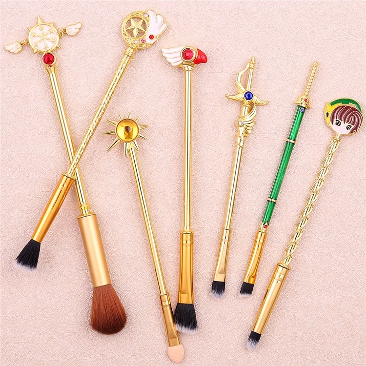 

Lovely Japanese Animation Card Captor Sakura Magic Stick 7pcs Makeup Cosmetic Brush Set Gold Metal Beauty Tool