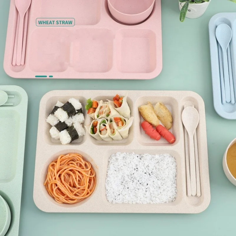 

Factory Direct Wheat Straw Food Divided Snack Plate Disposable PP Meat Plastic PP Lunch Food Tray