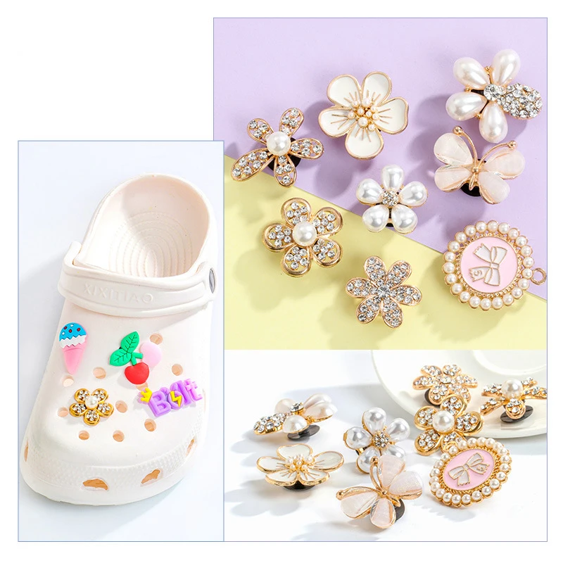 

Wholesale Garden Shoe Charm Crystal Bling Bling Pearls Clogs Decorations, Picture