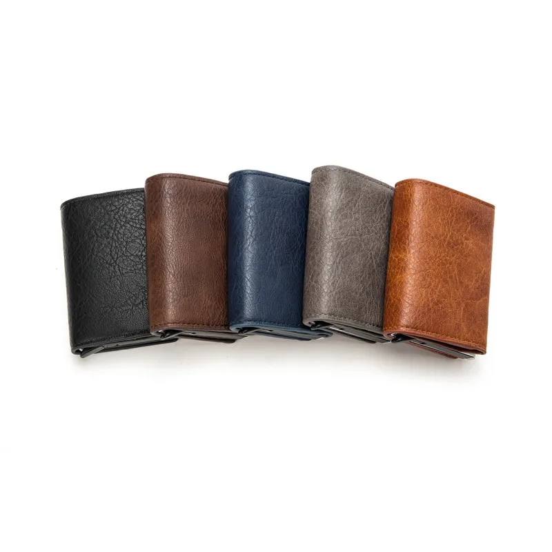 

2021 Customized wholesal pu for men and women wallet minimalist slim vintage rfid anti theft card holder, Black, gray, blue, brown,coffee