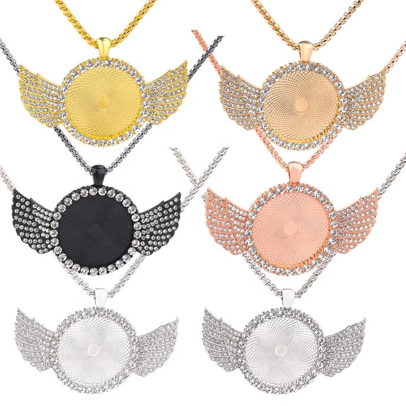 

30mm Angel Wing Fashion Circles Cameo Cabochon Crystal Pendant Necklace Base For Glass Sublimation Jewelry, Picture shows