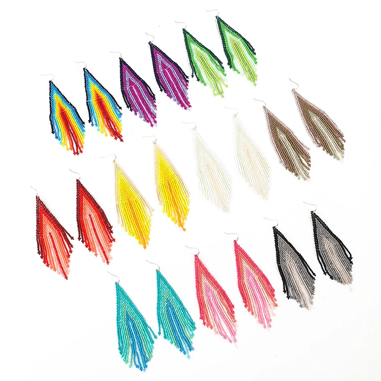 

Hot Sale Geometric Handmade Tassel Earrings Colorful Miyuki Beads Earrings, Picture