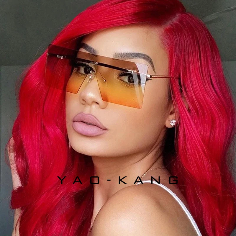 

Womens Fashion Oversized Glasses Square Rimless Sunglasses Unisex 8785, Photo show