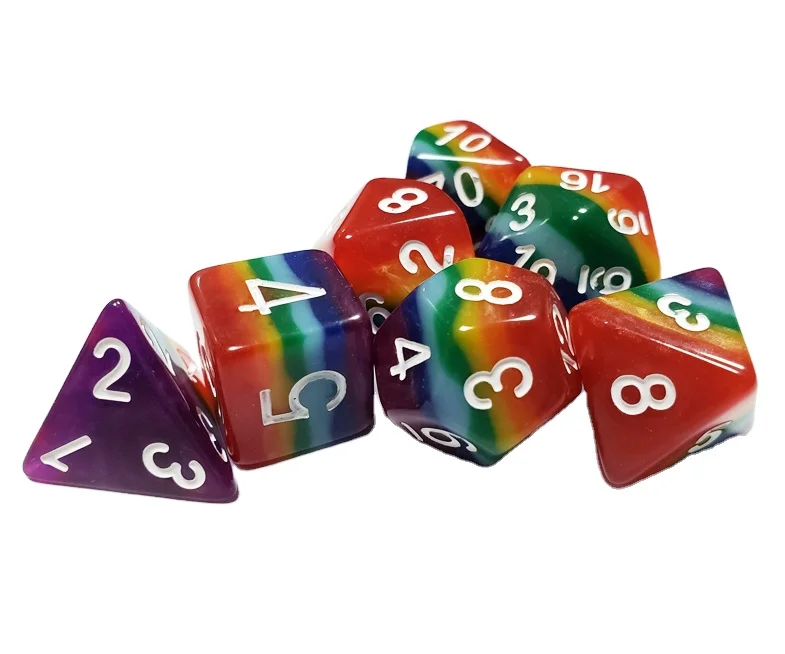 

RPG DND dices 7 pcs per set resin dice for game playing clear rainbow