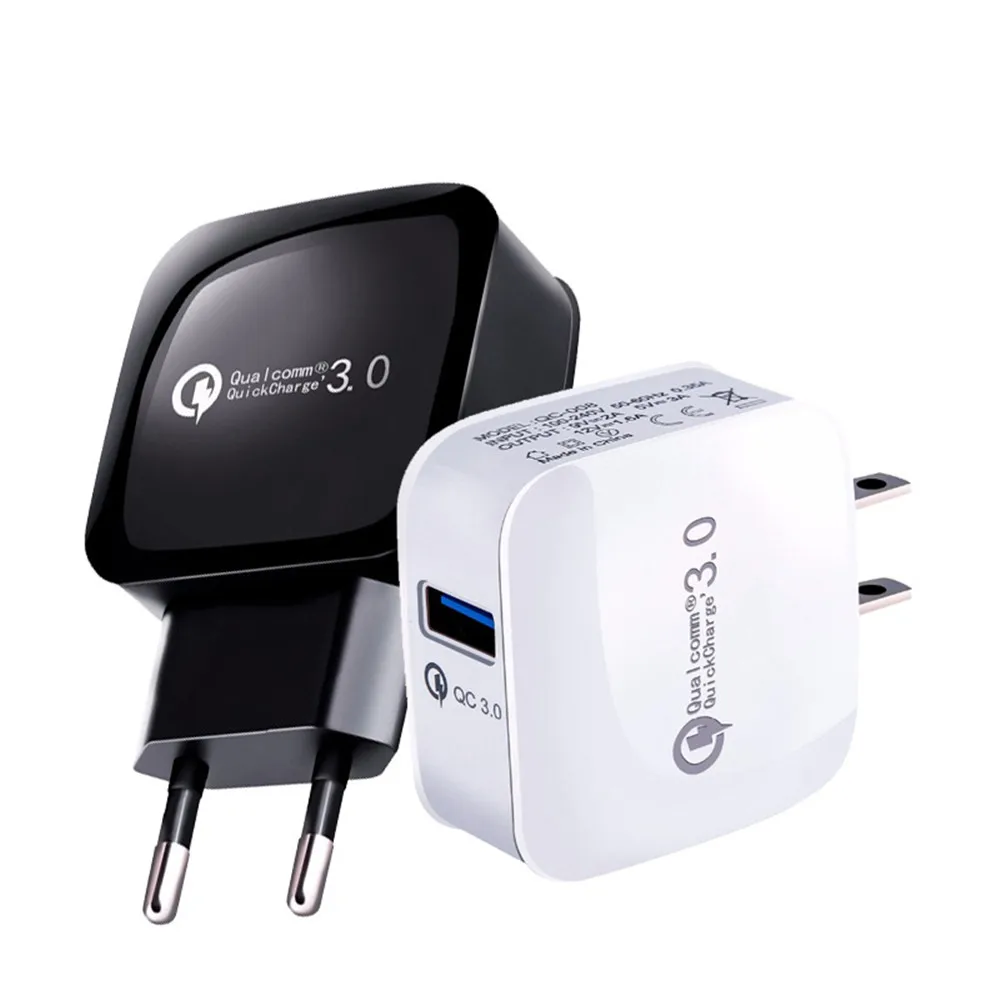 

CE FCC ROHS Universal Phone Accessories 18W QC3.0 High Speed Charging Single USB Port Power Adapter Wall Charger For Android ios, White/black/gray