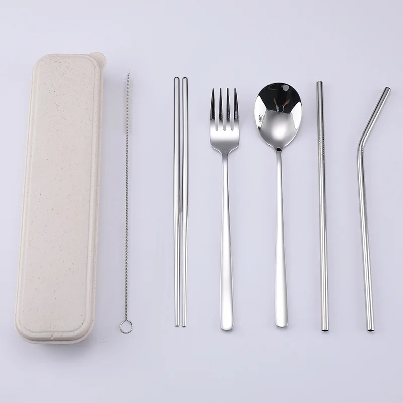 

Gold Plated Reusable Eco Friendly Portable Camping Travel Utensils Flatware Set Stainless Steel 304 Metal With Straw, Silver,gold,rose gold,rainbow,black