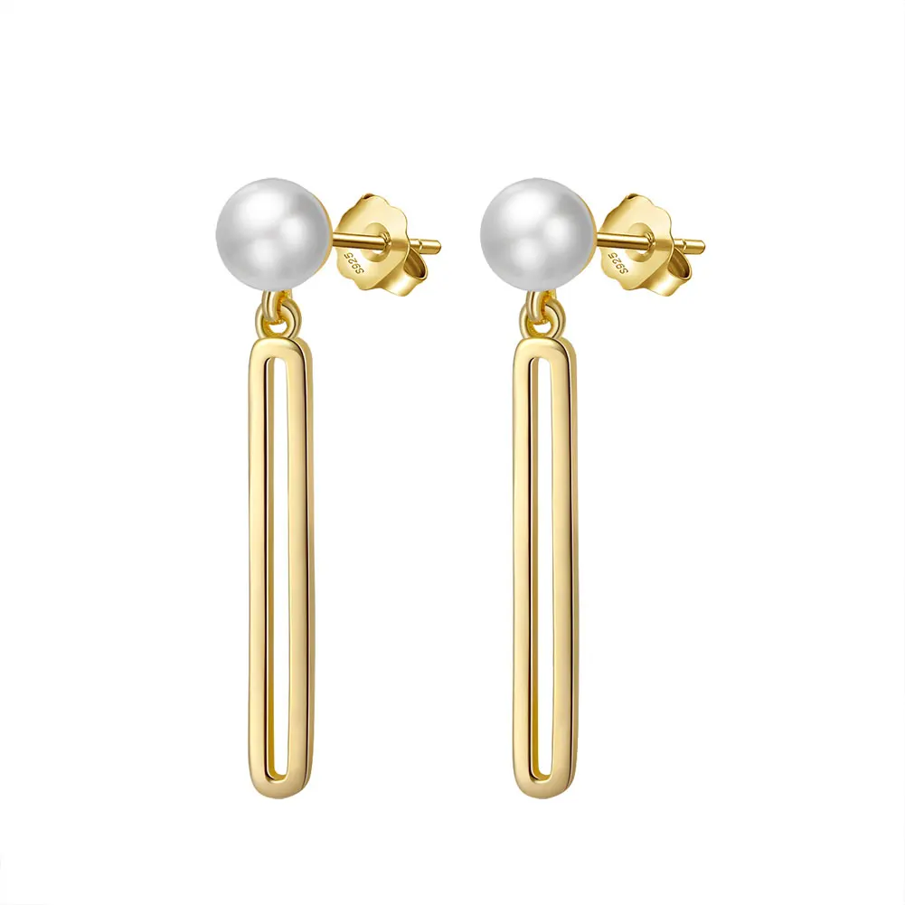 GPE29 RINNTIN 925 Sterling Silver Cultured Freshwater Pearl Drop Earrings for Women 14K Gold Plated Earring Jewelry