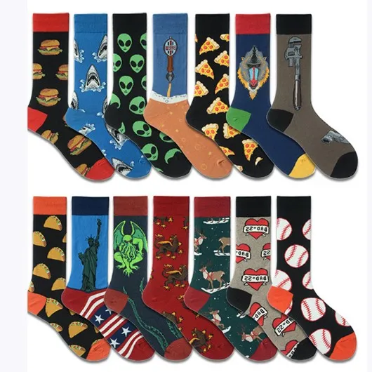 

Snack pattern socks men's funny combed cotton dress casual socks colorful novelty skateboard socks men, Picture shown