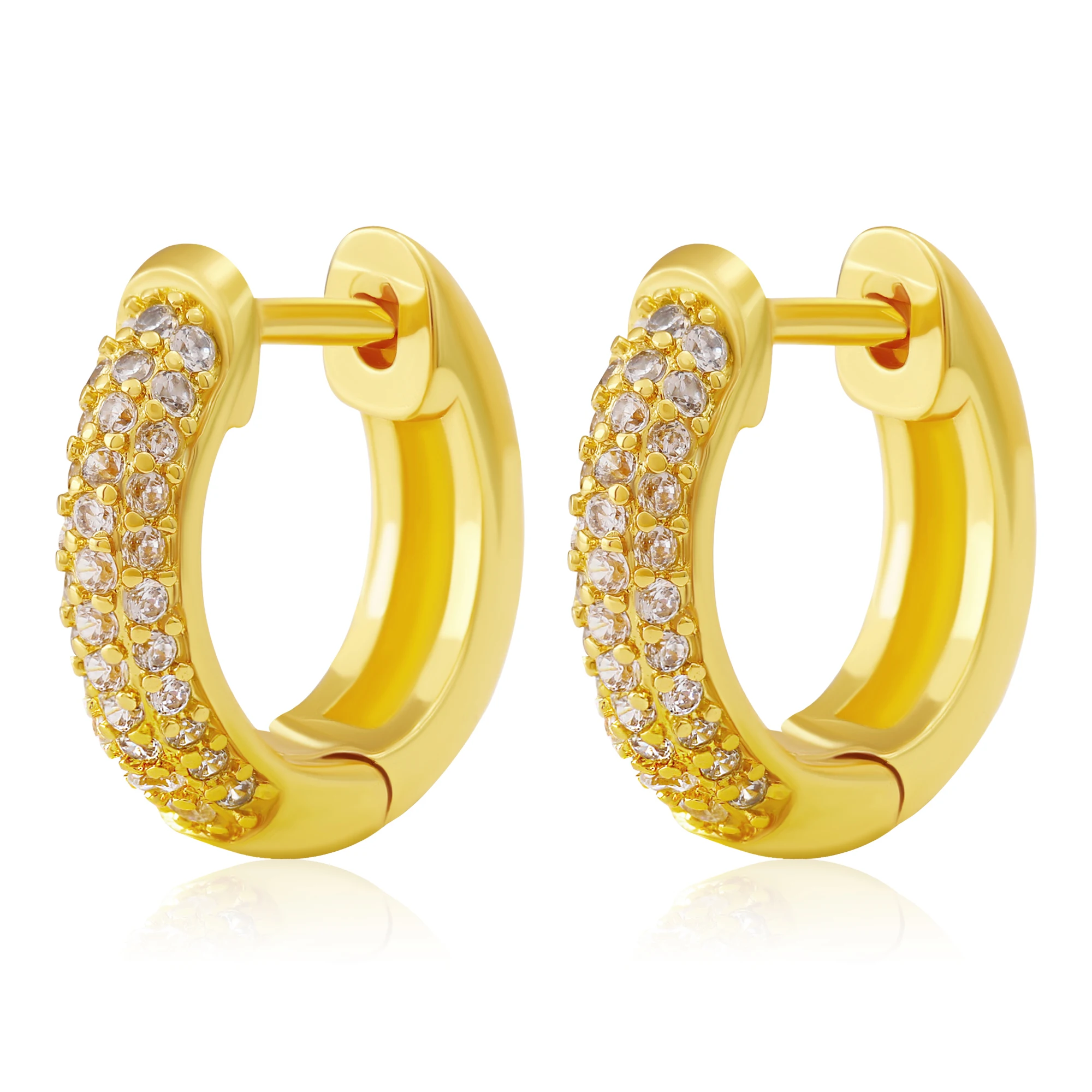 

Fashion Gold Plated Full Wave Crystal Diamond Cubic Zircon Small Hoop Earring rhinestone Clip on Huggie Earrings For Women MOM